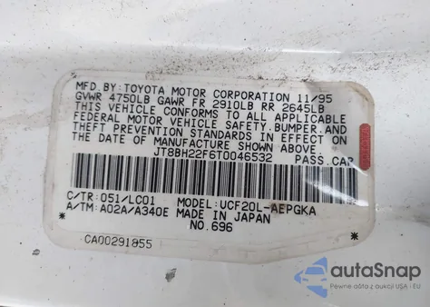 1996 Lexus Ls 400 из США, поврежденный, VIN JT8BH22F6T0046532